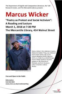 Marcus Wicker event, March 1 at the Mercantile