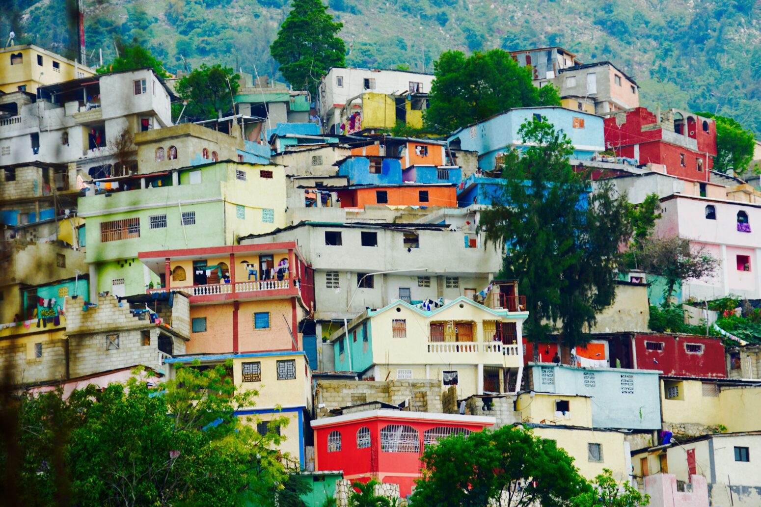 Colorful stacked buildings on a hill