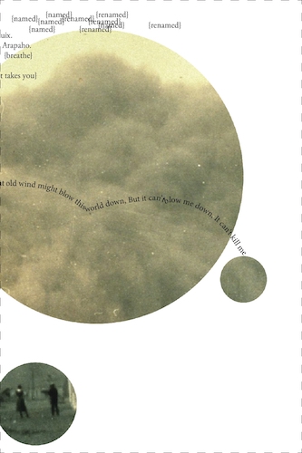A visual excerpt from Anthony Cody's muralpoem "Nothing but a Margin, but a Yield". On a white background, we see an image of yellow dust clouds. Portions of the poem hover about the clouds. 