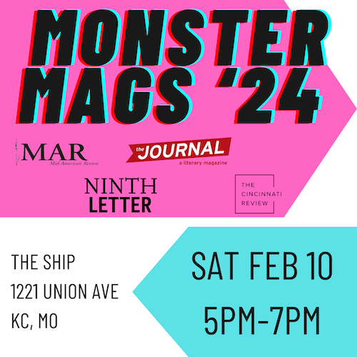 An all-text pink and green graphic advertising the AWP Monster Mags Reading during AWP 2024. 