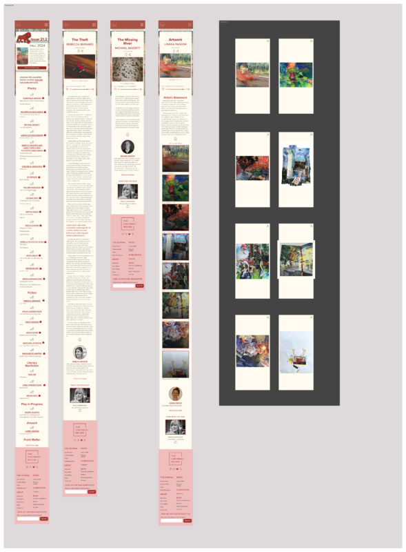 Screen capture of several pages from the mobile version of the web redesign.