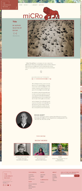 Screen capture of the redesigned miCRo web page