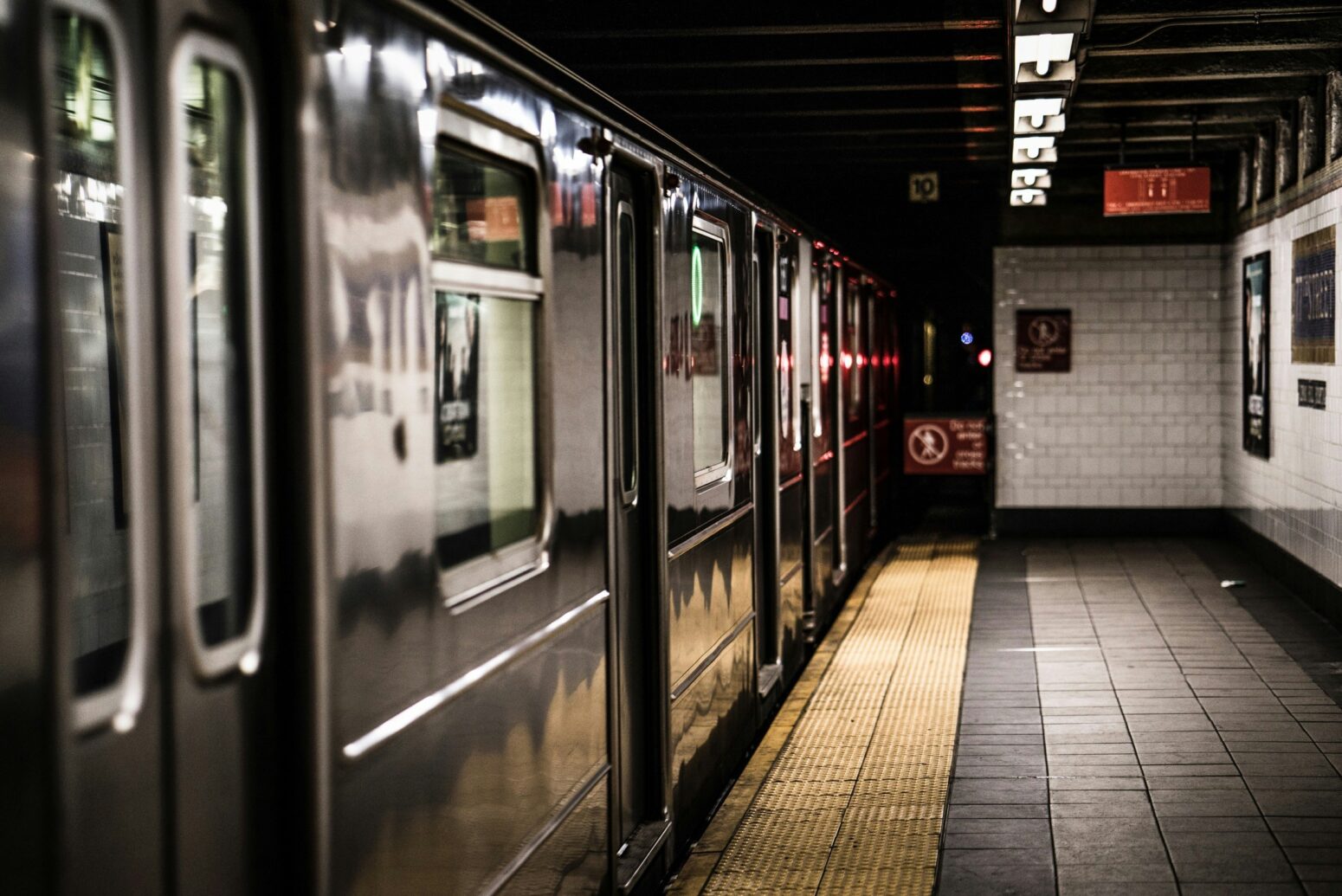 An empty subway platform.