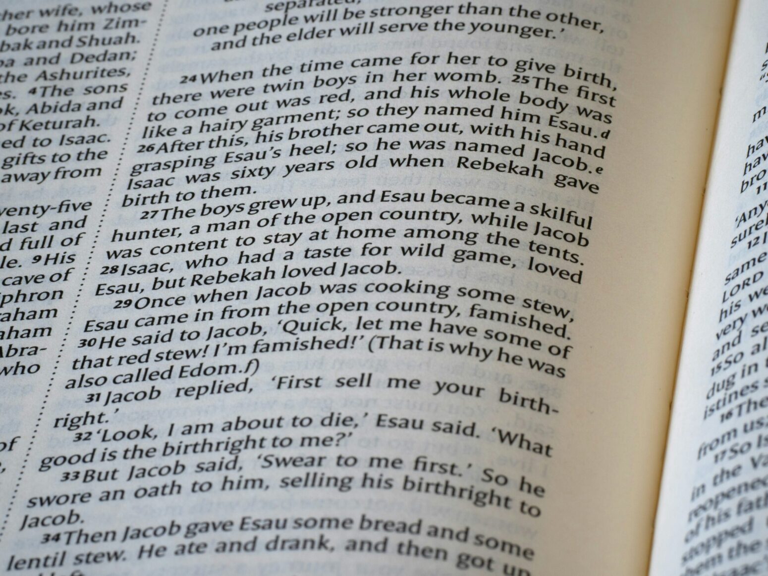 A close-up picture of a page of the bible.
