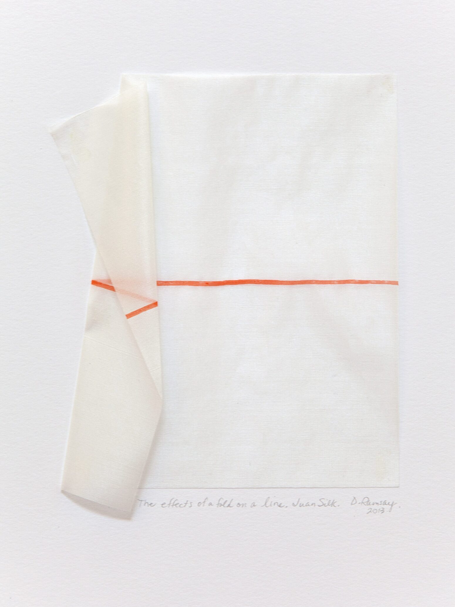 This artwork shows a piece of paper being folded in a specific way, with the line effecting the folds on this paper, on a white background.