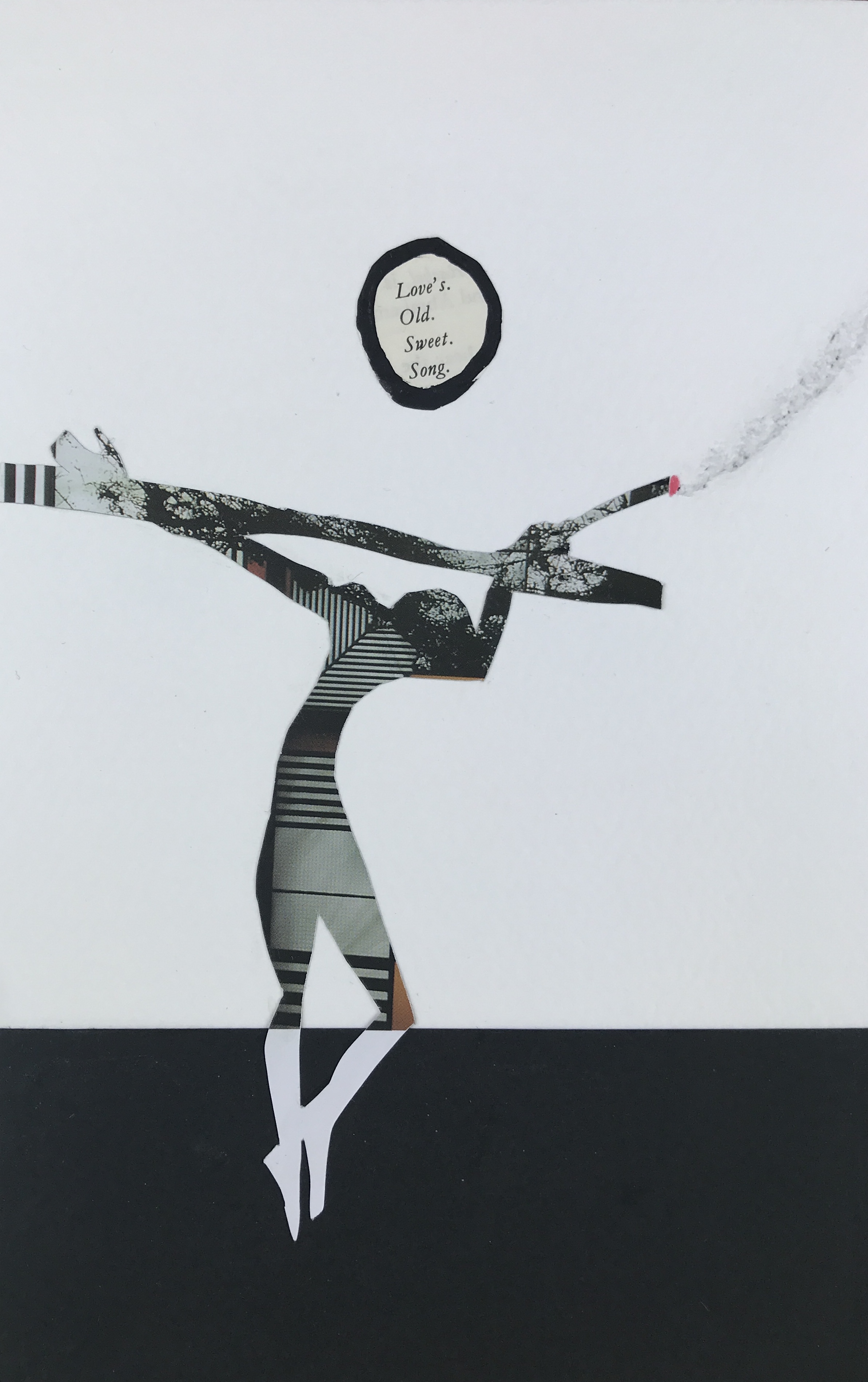 Collage made out of a copy of James Joyce's Ulysses with the caption, "Love's. Old. Sweet. Song."