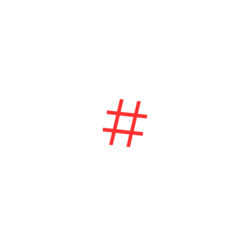 A proofreader's mark in red that looks like a hashtag