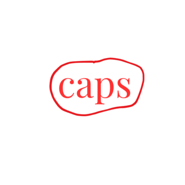 A proofreader's mark in red: the letters caps with an oval drawn around them