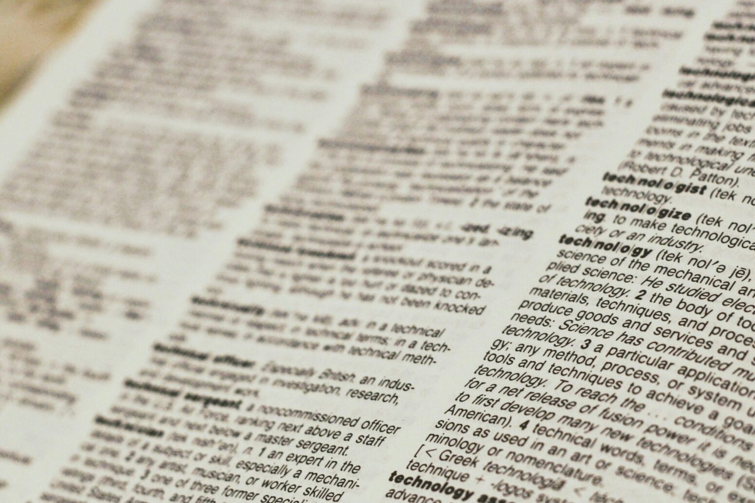 Blurred portion of a page of dictionary