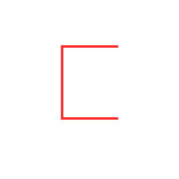 A figure made out of three lines: a square with the left vertical line missing. A proofreader's mark in red