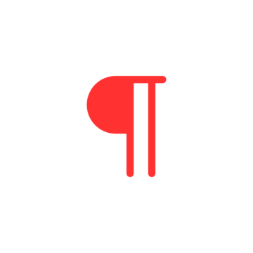 A proofreader's mark for "new paragraph," a backward P with an extra vertical line