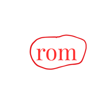 A proofreader's mark in red: the letters rom with a circle around them