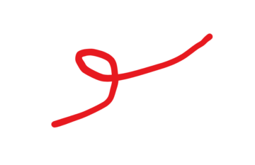 A drawn line that crosses over itself to look like a knot, in red
