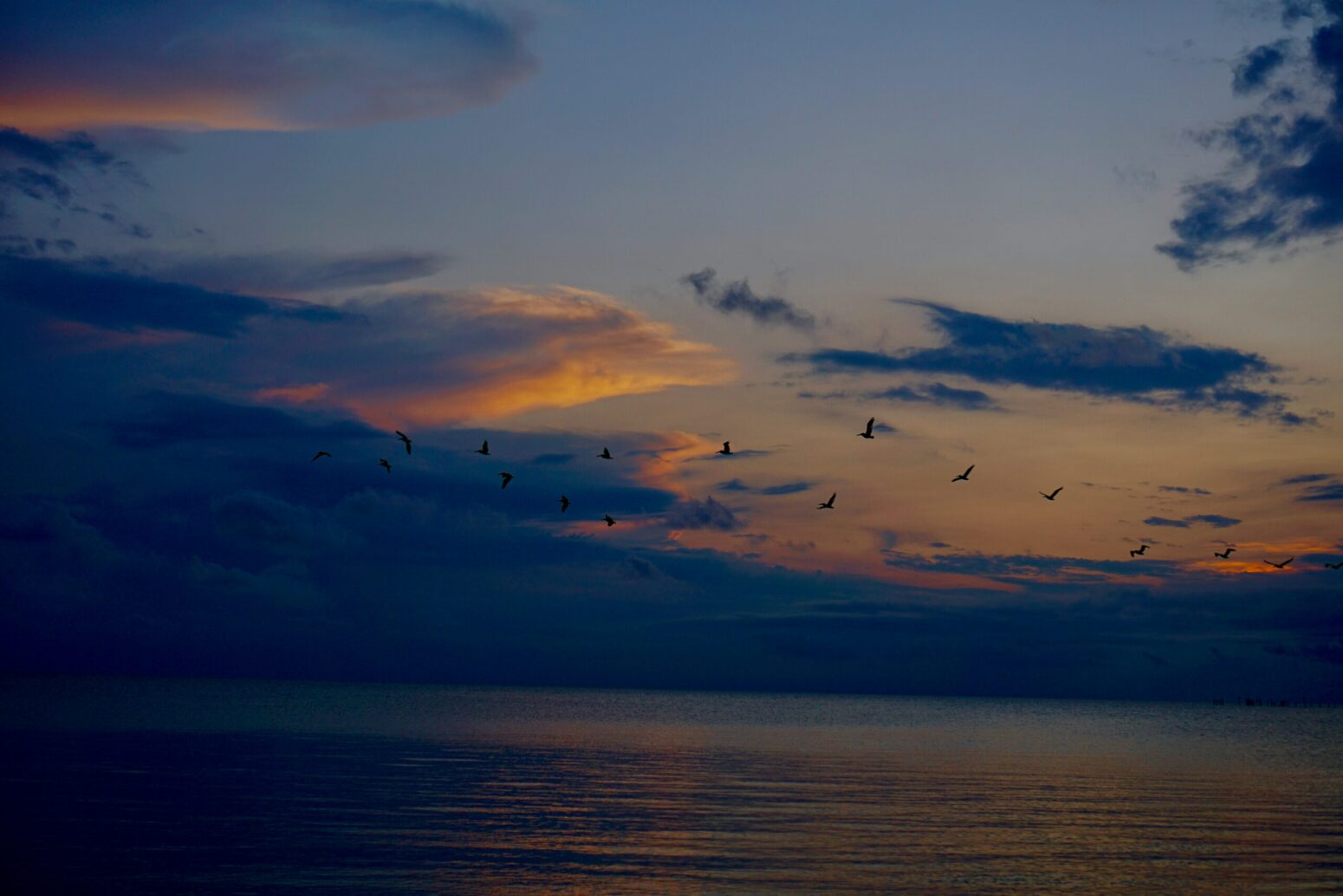 Sunset over the lake with a bluish hue